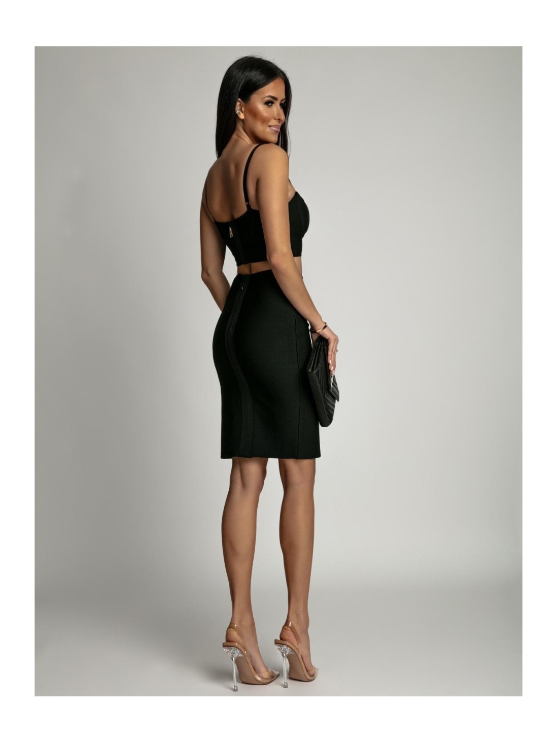  Matching set of a pencil skirt with a short top, black AZR9650